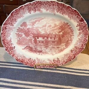 J. & G. Meakin Romantic England Toile Ightham Mote Kent Platter Red White 12"